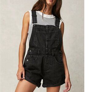 Free People Ziggy Denim Shortalls Mineral Black- Medium